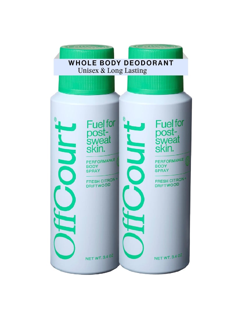 OffCourt - OffCourt - Natural Deodorant Body Spray for Men and Women - Aluminum Free - Whole Body Deodorant for Women and Men - Fresh Citrus and Driftwood Scent, 3.4 Ounce (Pack of 2) - Image 1