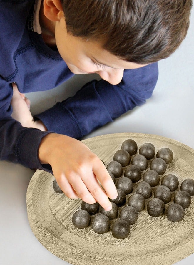 CATANES Wooden Solitaire Game Classic Board Game Marble Chess Mind Game Round Board with Wooden Balls One Player Gameplay Brainteaser Puzzle - Image 3