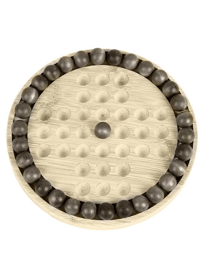 CATANES Wooden Solitaire Game Classic Board Game Marble Chess Mind Game Round Board with Wooden Balls One Player Gameplay Brainteaser Puzzle - Image 5