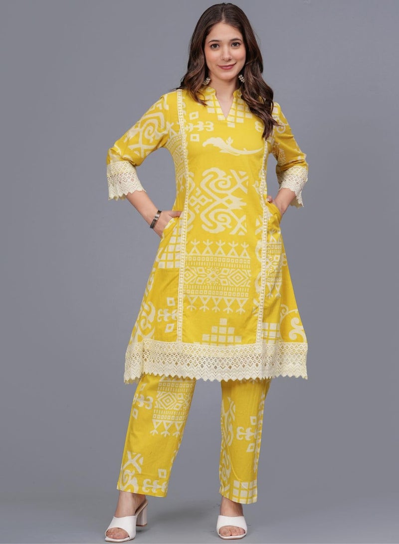 rytras Women's Pure Cotton Printed Straight Kurta Set with Palazzo Pants - Ethnic Wear, Yellow(RYT597-New,XL) - Image 4