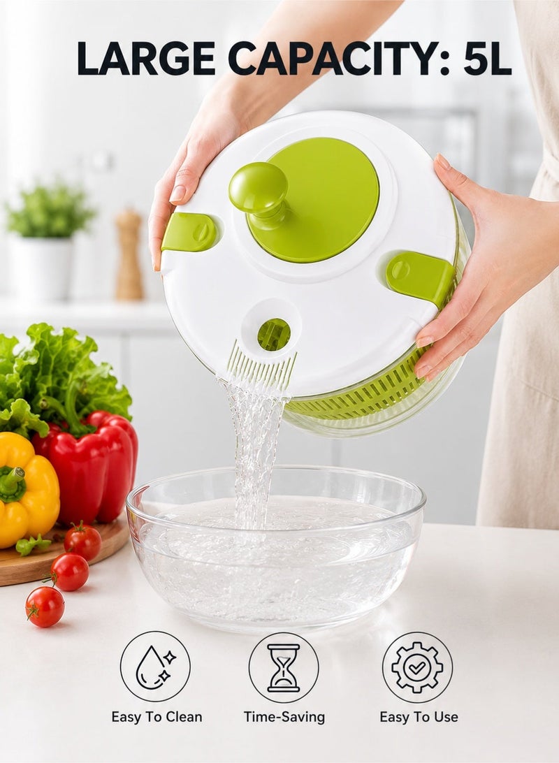Master Gold Manual Vegetable Dryer 5L Large Rotating Handle | Professional Salad Dryer with Clear Bowl and Inner Basket | Quickly Dry Lettuce, Herbs, Fruits, Practical Kitchen Tool - Image 3