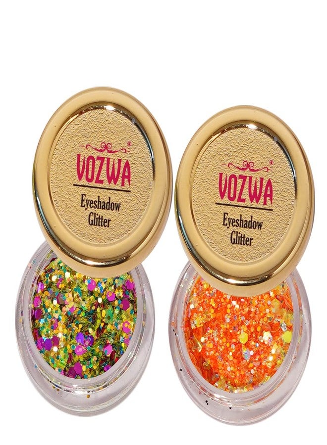 Vozwa Thik & Thin Chunky Eyeshadow Glitter (Green Mix + Orange) for Eye Makeup - Image 2