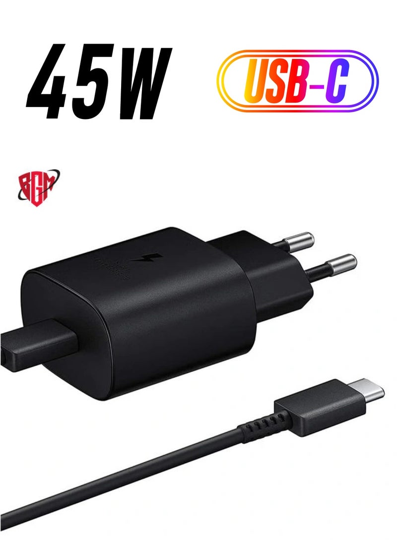 BGM compatible Samsung 45W USB Type C UK Travel Adaptor with Cable, EP-TA845XBEGGB, BlackSamsung Original 45W Fast Charging USB-C Mobile Phone Mains Plug/Wall Charger, Genuine Samsung Charger Compatible w - Image 1