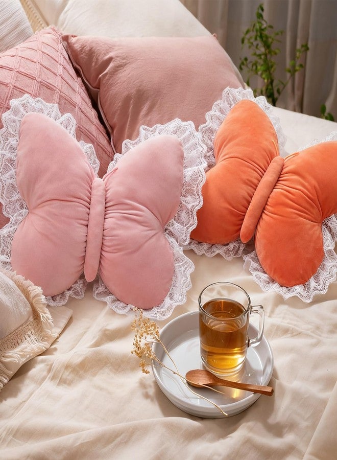 PEACH CAT Butterfly Pillow with Lace Trim Decorative Butterfly Shaped Throw Pillows 16" x 16" Soft Plush Cushion Decor for Bedroom Living Room Sofa Couch Pink - Image 3