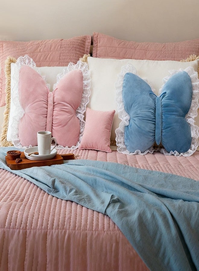 PEACH CAT Butterfly Pillow with Lace Trim Decorative Butterfly Shaped Throw Pillows 16" x 16" Soft Plush Cushion Decor for Bedroom Living Room Sofa Couch Pink - Image 4