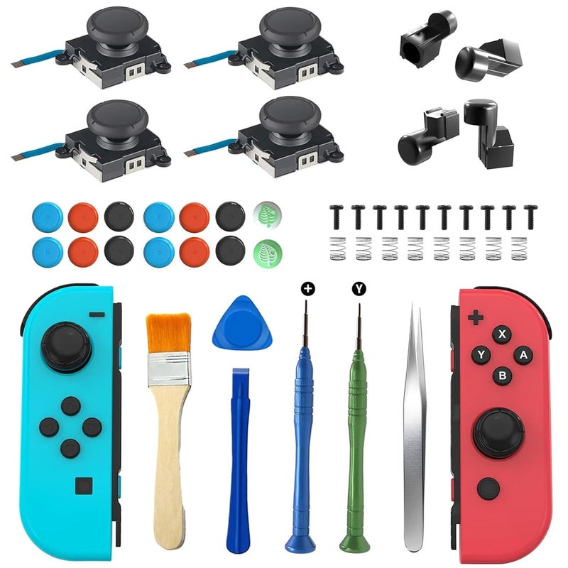 OLCLSS Joycon Joystick Replacement Kit( 48 in one), Switch Joystick Replacement for Switch/ Switch Lite/ Switch OLED, Include 4 Thumbsticks, 4 Metal Buckles, 2 Screwdrivers, Pry Tool, 12 Thumbstick Grips - Image 1