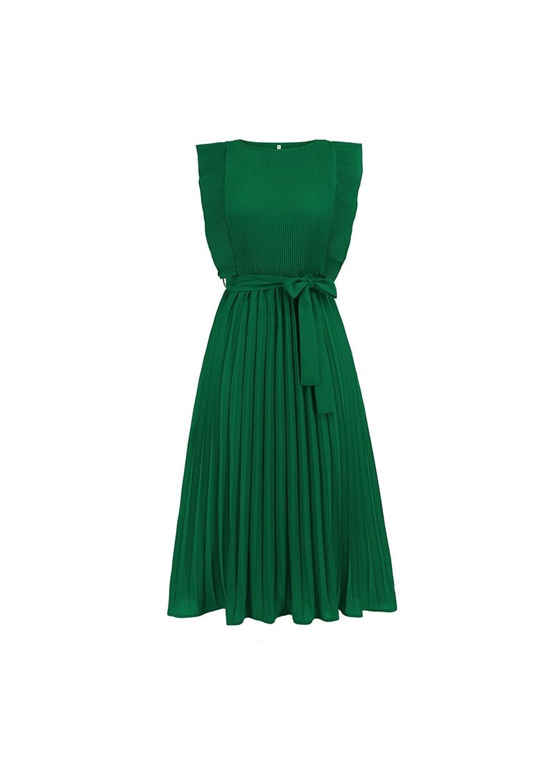 Loquat A Pleated Solid Color Dress With Lotus Leaf Sleeves  - Image 1