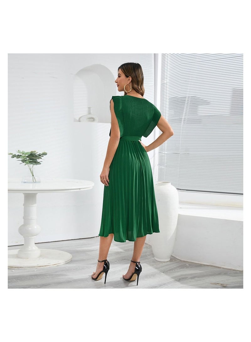 Loquat A Pleated Solid Color Dress With Lotus Leaf Sleeves  - Image 2