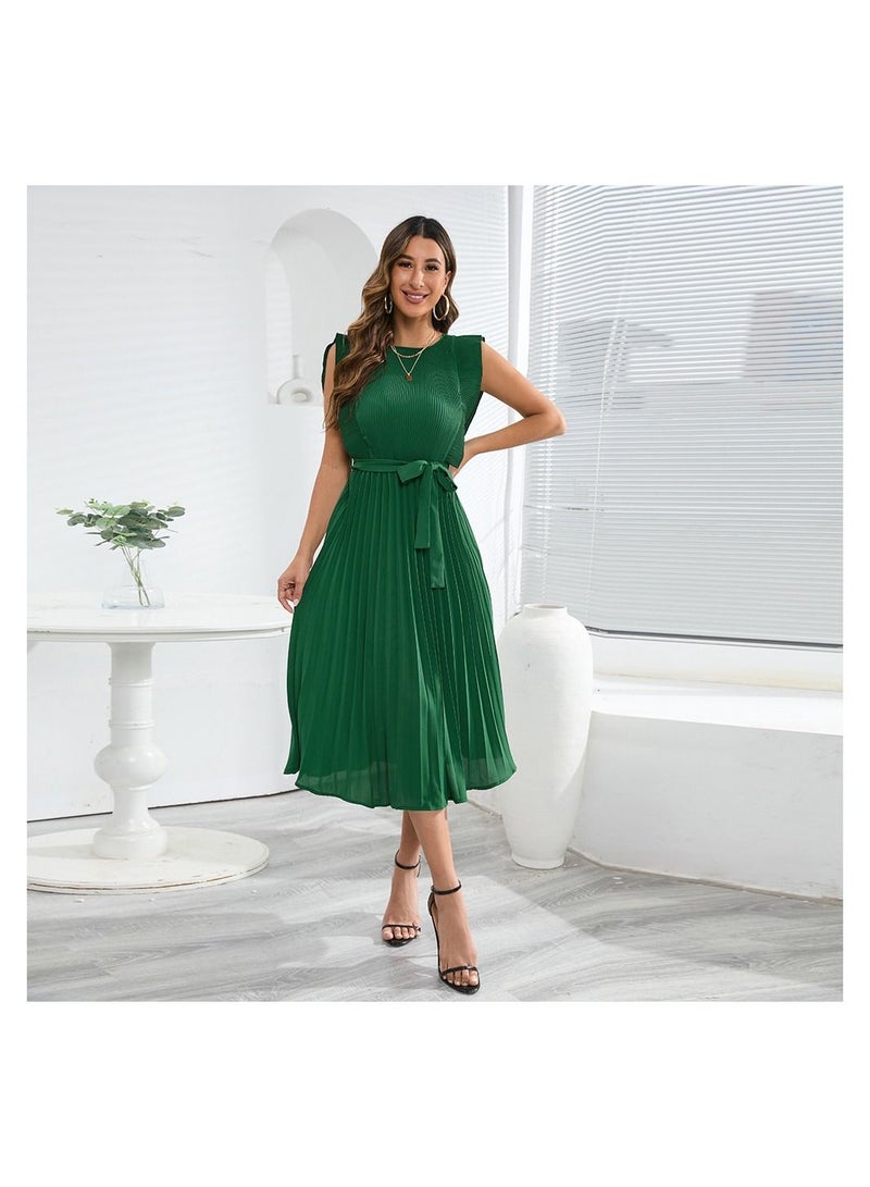 Loquat A Pleated Solid Color Dress With Lotus Leaf Sleeves  - Image 3