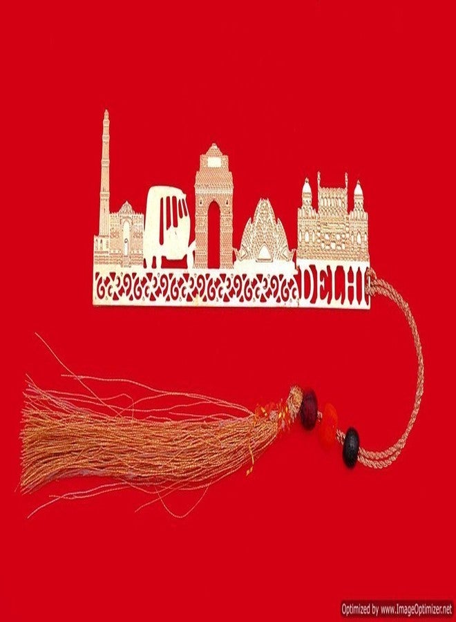 سكاي ووكر فاصل كتب معدني من Art & Craft Delhi مزين بشرابة، وقلادة، وحامل صفحات للوازم المدرسية - لون ذهبي - Image 2