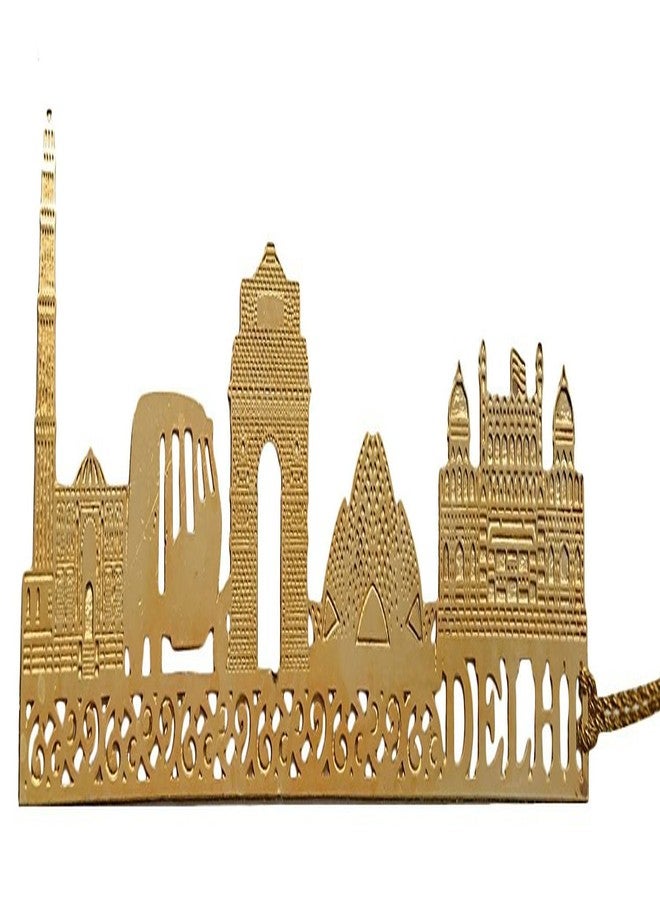 سكاي ووكر فاصل كتب معدني من Art & Craft Delhi مزين بشرابة، وقلادة، وحامل صفحات للوازم المدرسية - لون ذهبي - Image 3