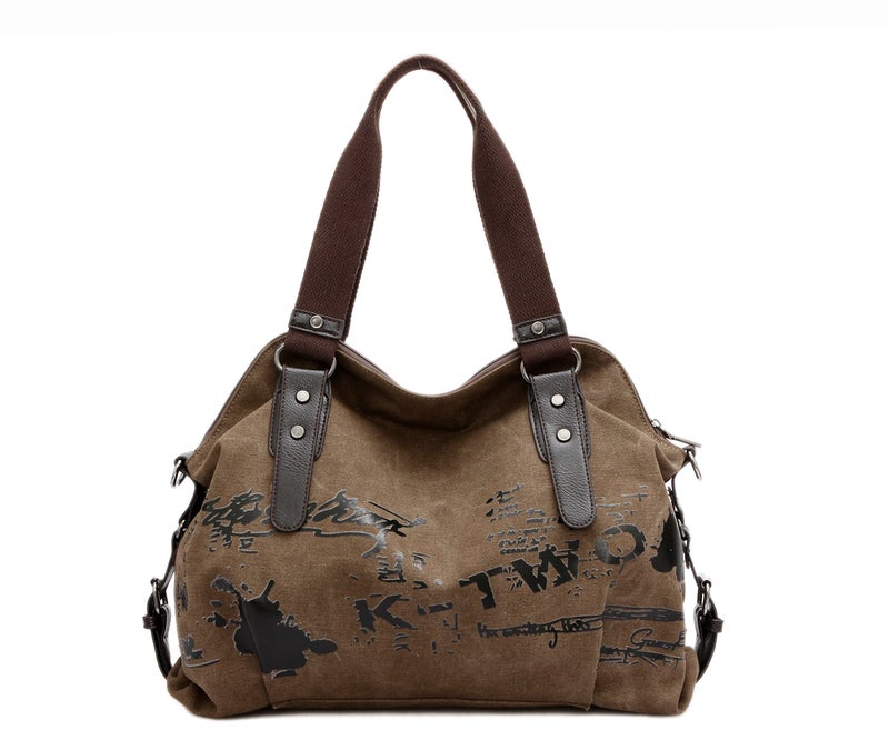Chikencall Women Bags Casual Vintage Hobo Canvas Mulit-Pocket Daily Purse Top Handle Shoulder Tote Shopper Handbags Brown - Image 1