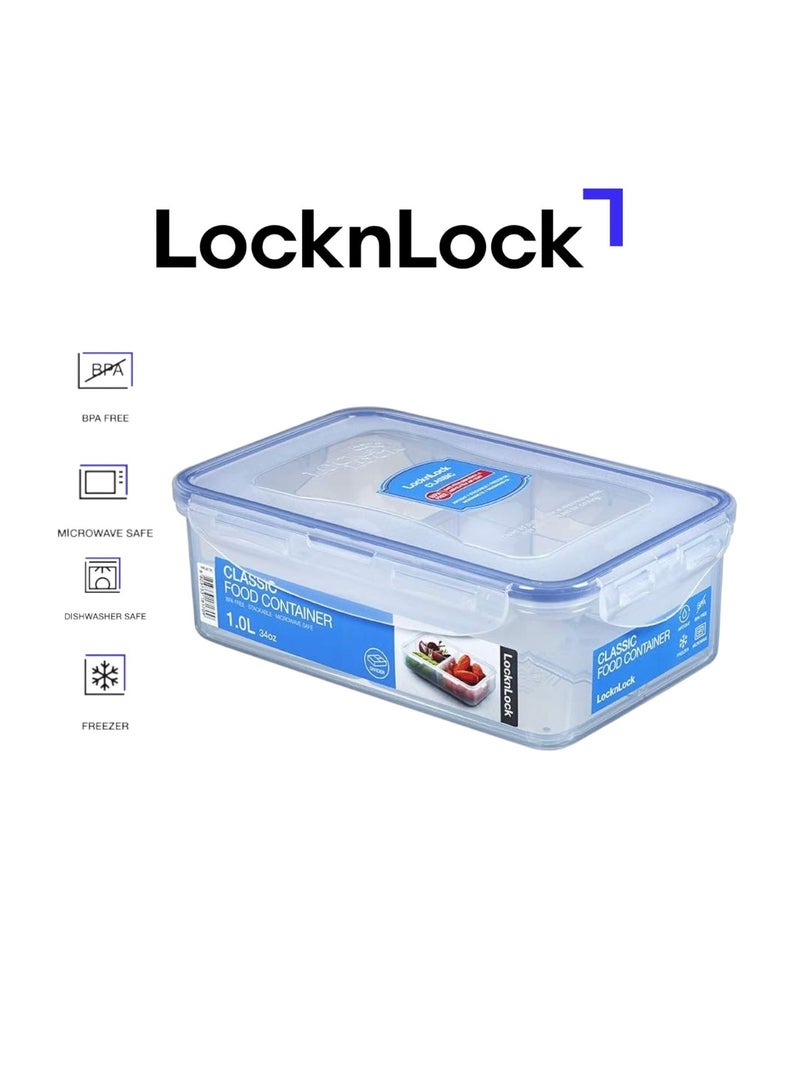 لوك آند لوك علبة تخزين طعام مستطيلة محكمة الغلق بسعة 1 لتر مع فاصل - خالية من مادة BPA، آمنة للاستخدام في الميكروويف والفريزر وغسالة الأطباق - Image 1