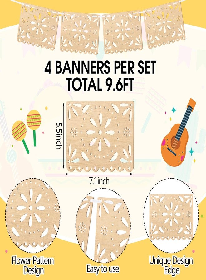 Simgoing 4 Pack Cielito Lindo Party Decoration Wooden Papel Picado Banner Fiesta Mexican Decoration Cielito Lindo Wedding Banner for Cinco De Mayo Baby Shower Dia De Los Muertos(Classic) - Image 2