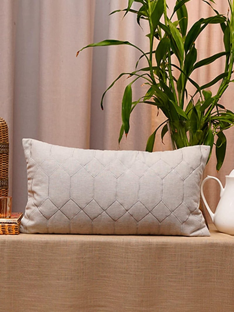ZEBA World Embrodiered Geometric Quilted Cushion Cover - Decorative | Sofa, Bedroom, Couch | Cotton - Grey - 12x22 inch (30x56 cms) (Pack of 1) - Image 1