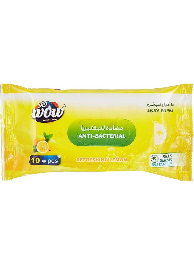 WOW Refreshing Lemon Anti-Bacterial Skin Wipes - 10 Count - Image 1