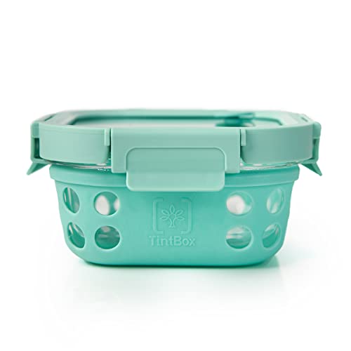 TintBox Glass Lunch Box with Glass Lid and Silicone Sleeve (Coral Green) by MAHAVIR International - Image 1