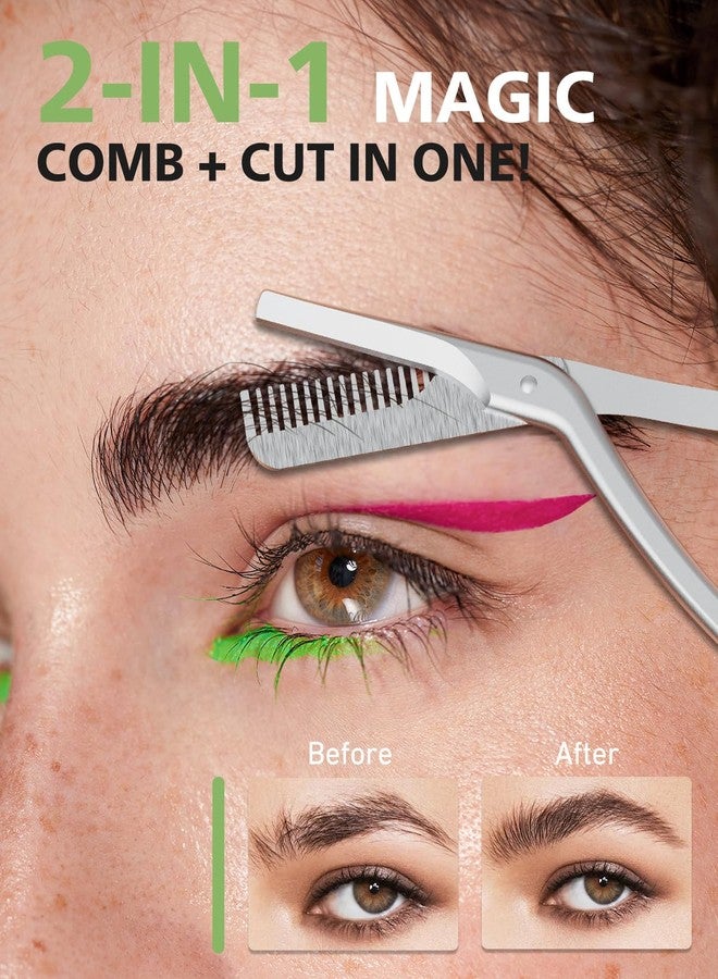 BALUCA Eyebrow Scissors with Comb | Professional Stainless Steel Eyebrow Trimmer for Women & Men | Dual-Design Precision Eye Brow Trimmer Scissors for Effortless Grooming, Silver (Silver) - Image 3