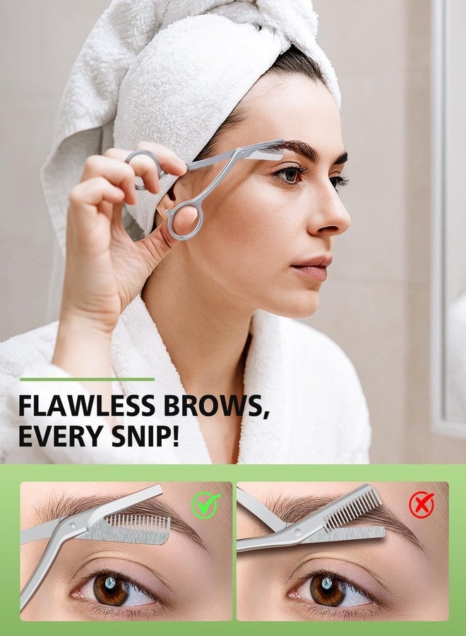 BALUCA Eyebrow Scissors with Comb | Professional Stainless Steel Eyebrow Trimmer for Women & Men | Dual-Design Precision Eye Brow Trimmer Scissors for Effortless Grooming, Silver (Silver) - Image 2