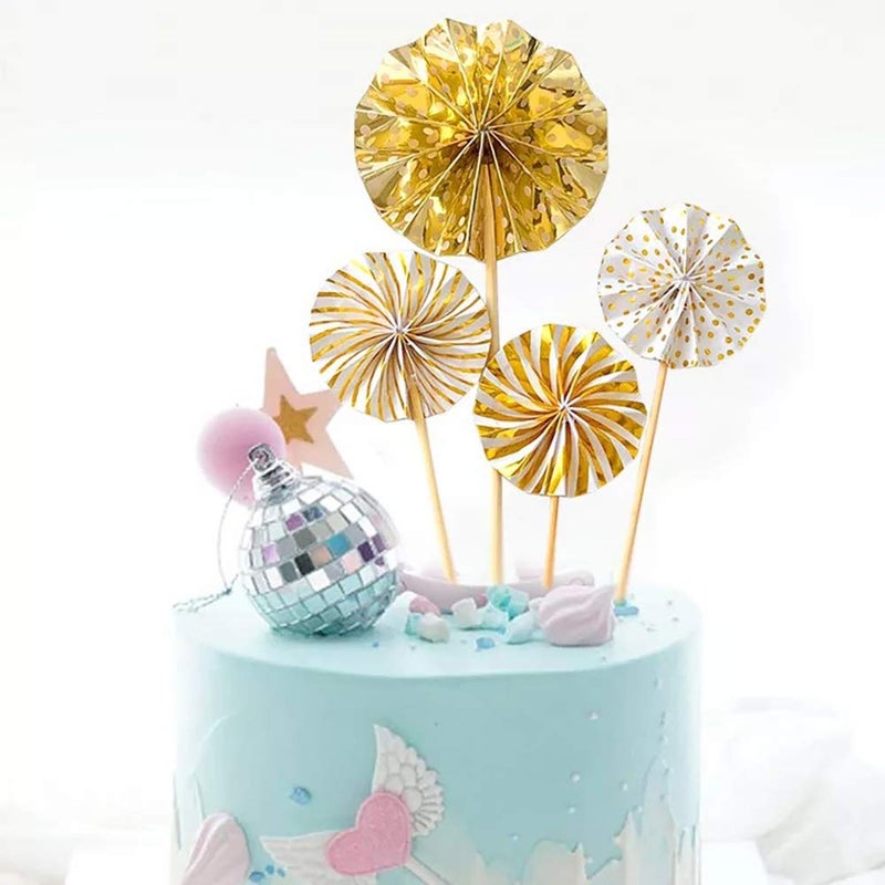 Hazyore Happy Birthday Cake Toppers  29pcs Gold Cake Topper Acrylic Cupcake Topper Happy Birthday Paper Fans Confetti Balloon Birthday Cake Supplies1 - Image 5