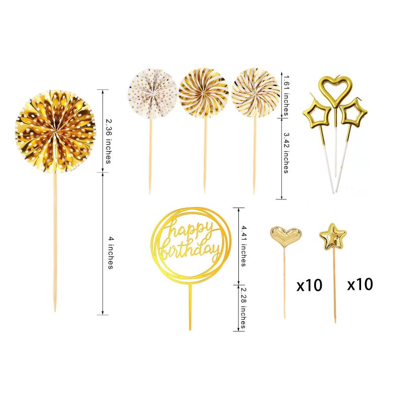 Hazyore Happy Birthday Cake Toppers  29pcs Gold Cake Topper Acrylic Cupcake Topper Happy Birthday Paper Fans Confetti Balloon Birthday Cake Supplies1 - Image 2