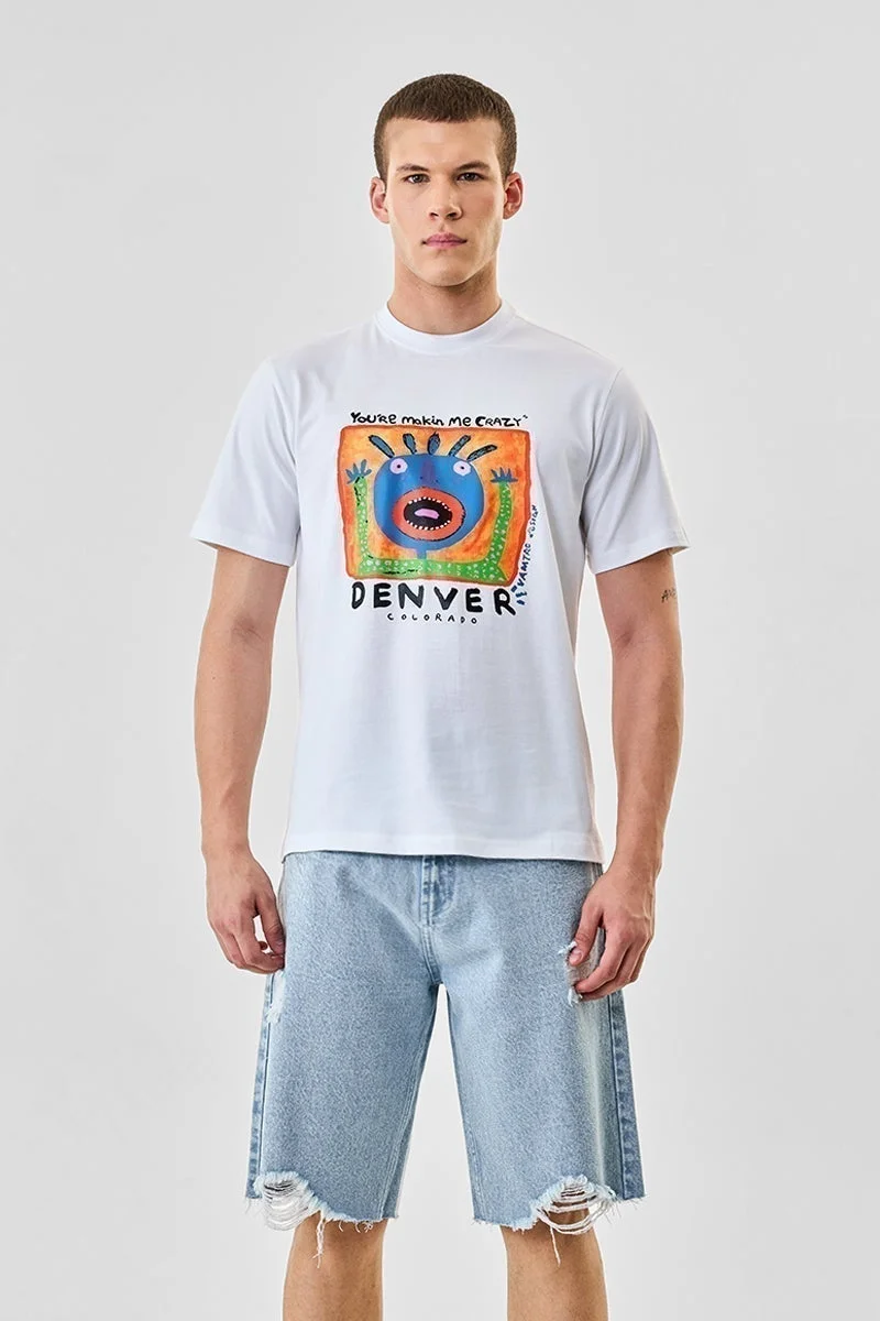 سنيتش تيشيرت قطن % بطبعة دنفر