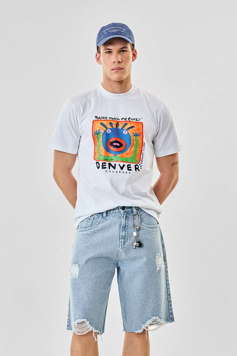 سنيتش تيشيرت قطن % بطبعة دنفر