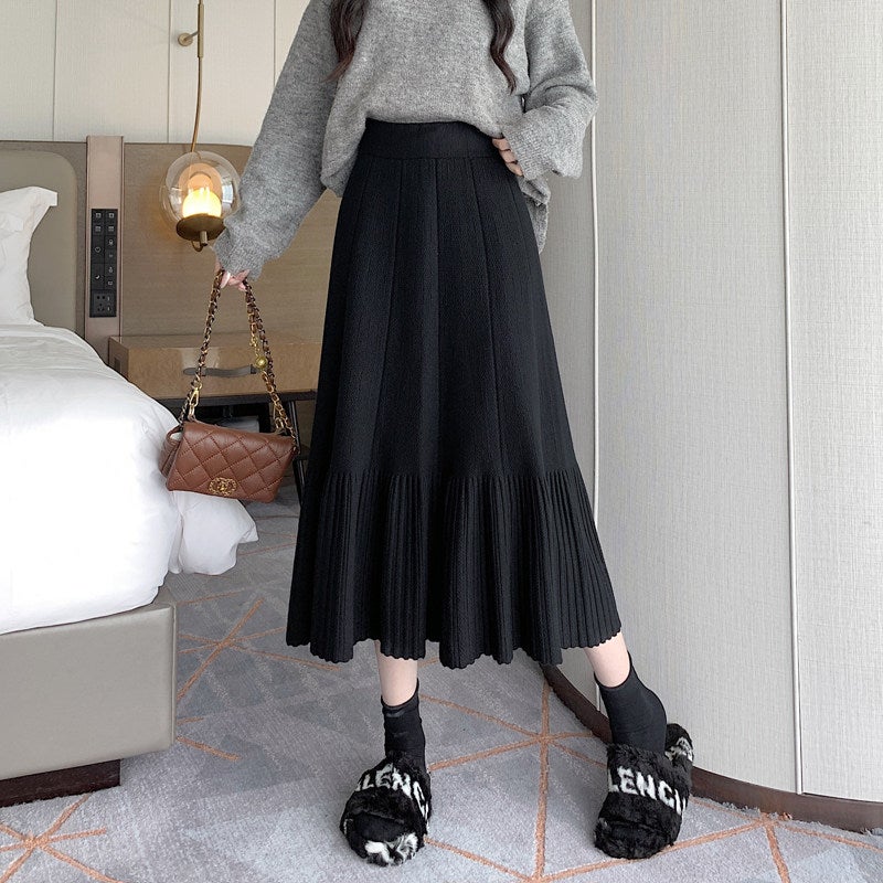 Cake knitted skirt women's skirt short autumn and winter 2025 new high-waisted casual big swing thick a-line winter skirt - Image 3