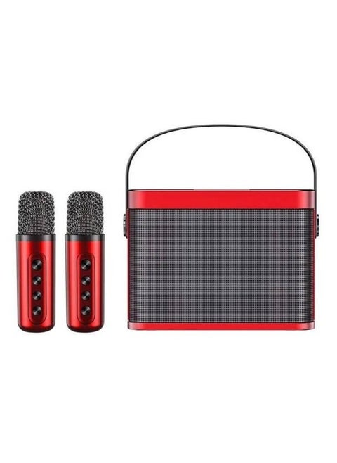 YS-219 Bluetooth Karaoke Speaker System with Dual Wireless Microphones – Portable Outdoor Sound System with Powerful Bass, Echo and Vocal Effects, USB and TF Card Music Playback, Rechargeable Battery – Ideal for Parties, Events, Picnics, and Gatherings Red