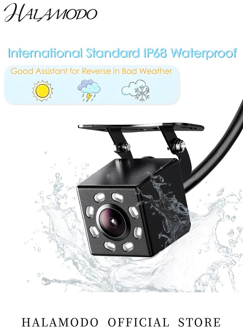 هالامودو كاميرا احتياطية للسيارة مقاومة للماء وكاميرا الرؤية الخلفية للسيارة بزاوية واسعة و8 مصابيح LED للرؤية الليلية وكاميرات احتياطية للرجوع للخلف عالمية للسيارات وسيارات الدفع الرباعي والشاحنات الصغيرة والشاحنات - Image 5