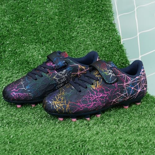 brooman Kids Firm Ground Soccer Cleats Girls Football Cleats with Shin Guards and Soccer Socks 8Navy Pink - Image 3