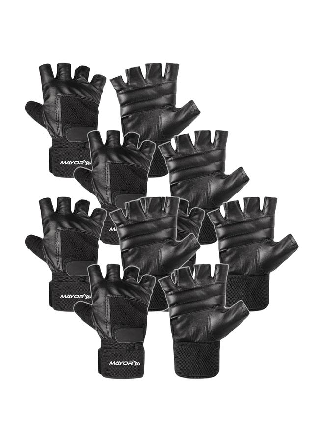 مايور مجموعة من 5 قفازات رياضية جلدية من مايور بريميير مع دعم للمعصم - أسود، مقاس واحد - Image 1