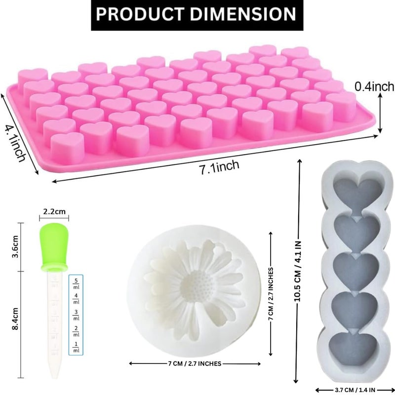 LEGACYCART Heart Candle Daisy and 55 Heart Silicone Mould with Dropper for Valentines Day Baking Cake Cupcake Chocolate Candy Gummy Candle Ice Cubes Homemade Treats NonStick Soap Pack of 2 - Image 2