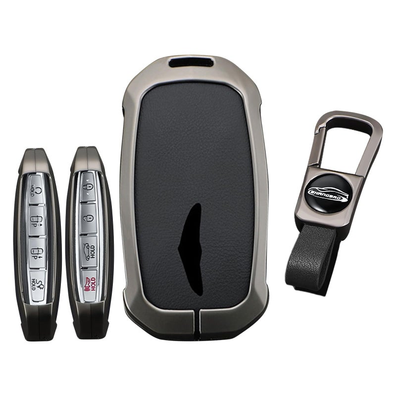 KUNIO PU Leather Car Key Fob Cover Case Fit for Hyundai Genesis G70 GV80 2025 GV60 G90 2024 G90RS4 Key Holder Keychain Key Fob Protetcor Accessories 5678 Button Black