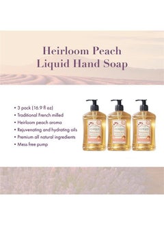 Heirloom Peach Liquid Hand Soap - Triple French Milled Natural Moisturizing Soap (3 Pack, 16.9 oz Bottle)