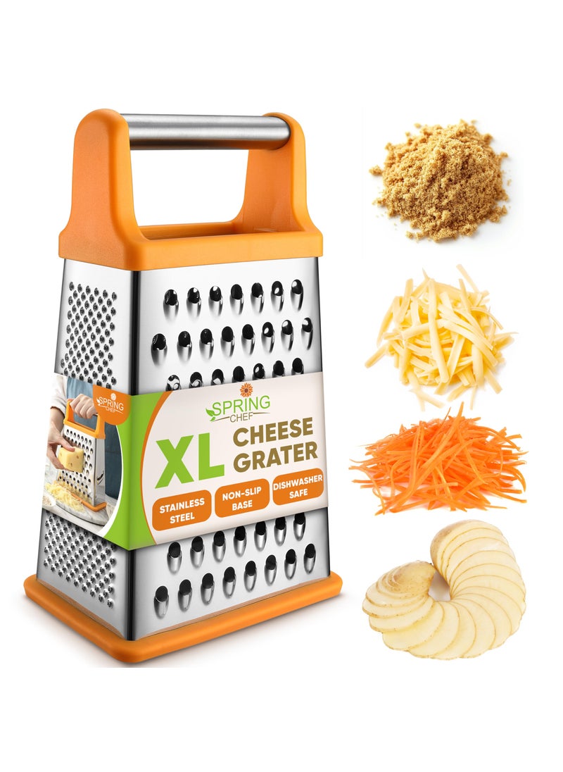 Spring Chef Spring Chef Handheld Stainless Steel XL Parmesan Cheese Grater with Handle  4 Sided Manual Box Grater for Kitchen  Dishwasher Safe Cheese Shredder for Carrot Potato Vegetables Hash Brown  Mango 