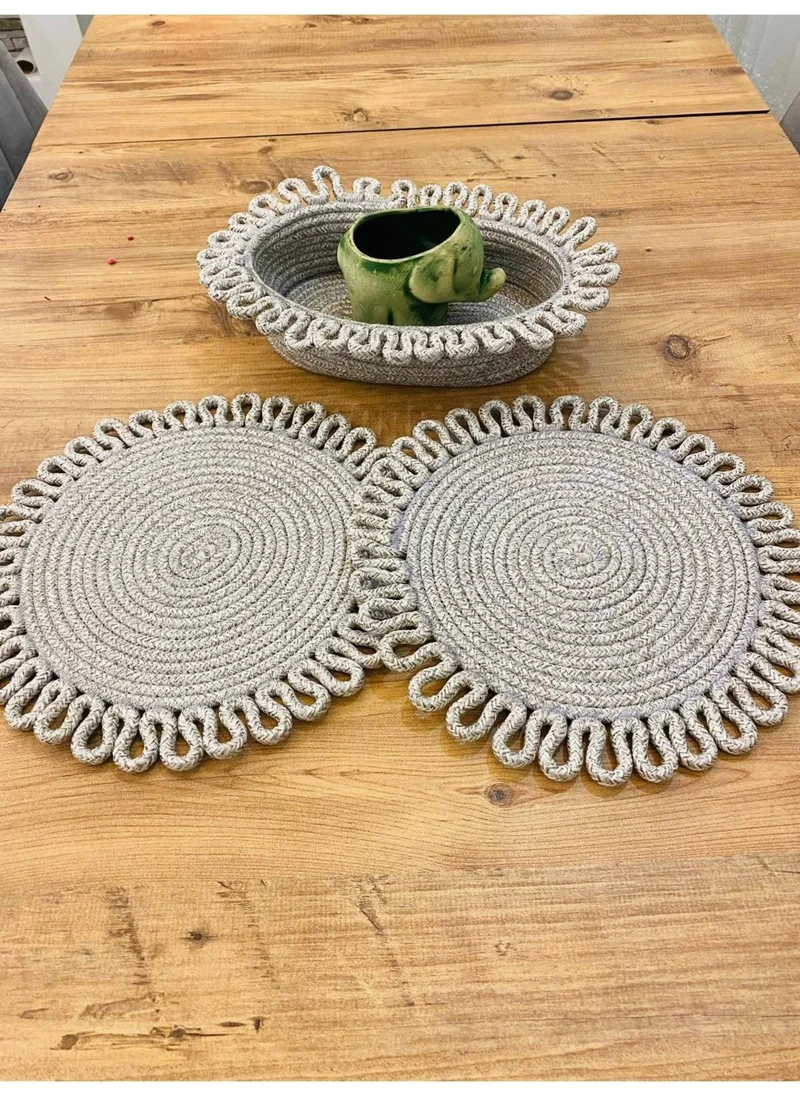 BDZ Deri BDZ Leather Wicker Jute Presentation Plate Mat American Service and Basket 3 Pieces