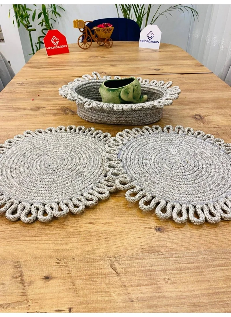 BDZ Deri BDZ Leather Wicker Jute Presentation Plate Mat American Service and Basket 3 Pieces