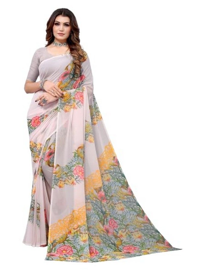 Women's Faux Georgette Multi Color Saree with Embroidery Lace, Blouse Material (Multicolor)  - Image 1