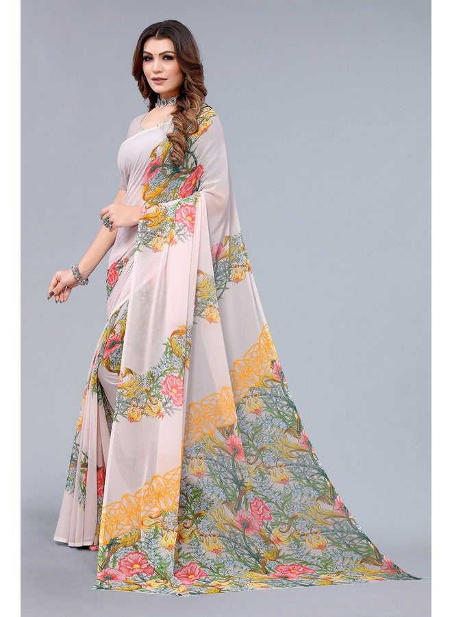 Women's Faux Georgette Multi Color Saree with Embroidery Lace, Blouse Material (Multicolor)  - Image 3