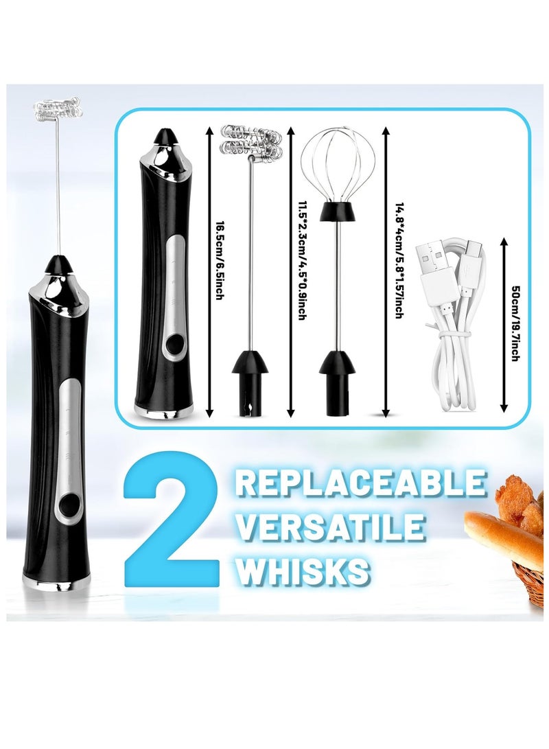 Milk frother USB-C rechargeable handheld frother with 2 304 stainless steel whisk, newly upgraded 3-speed coffee whisk and electric beverage mixer, suitable for latte, cappuccino, egg, matcha, black  - Image 2