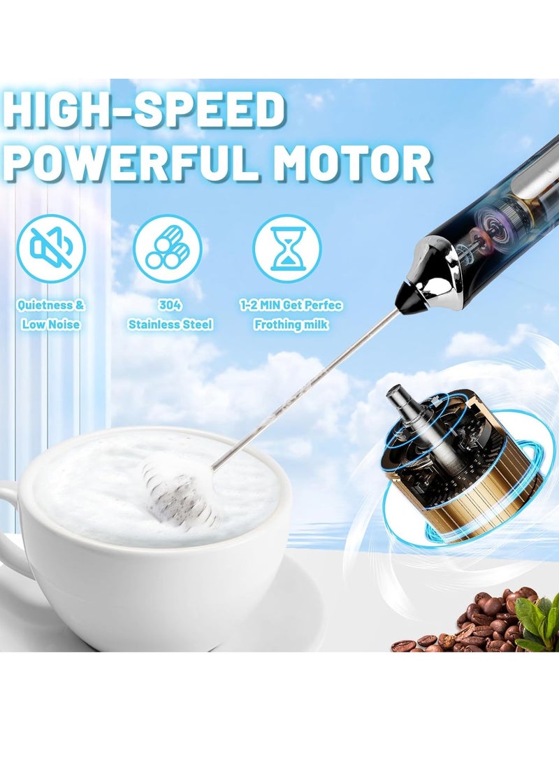 Milk frother USB-C rechargeable handheld frother with 2 304 stainless steel whisk, newly upgraded 3-speed coffee whisk and electric beverage mixer, suitable for latte, cappuccino, egg, matcha, black  - Image 3