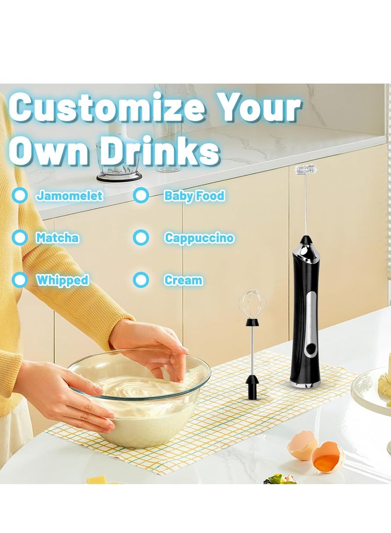 Milk frother USB-C rechargeable handheld frother with 2 304 stainless steel whisk, newly upgraded 3-speed coffee whisk and electric beverage mixer, suitable for latte, cappuccino, egg, matcha, black  - Image 5