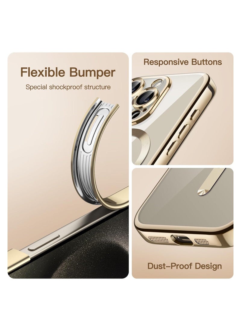 Raxoom Electroplated Case for iPhone 15 Pro Max 6.7-Inch, Camera Lens Full Protection, Compatible with MagSafe Wireless Charging, Shockproof Soft TPU Phone Cover (Gold) - Image 2