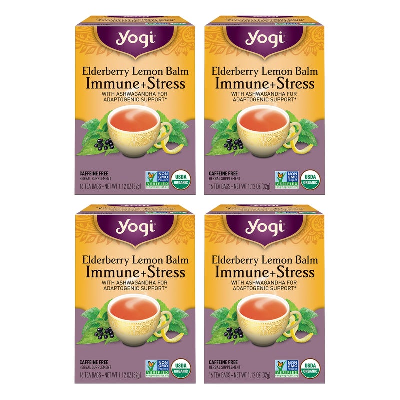 Yogi Tea Elderberry Lemon Stress & Immune Support Tea - 16 Tea Bags, 4 Packs - With Ashwagandha, Lemongrass, Licorice Root & More - Image 1