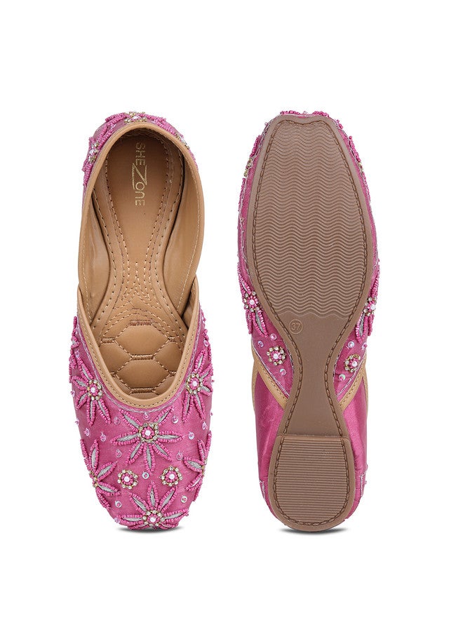 She Zone Pink Embellished Mojaris for Women - Image 5