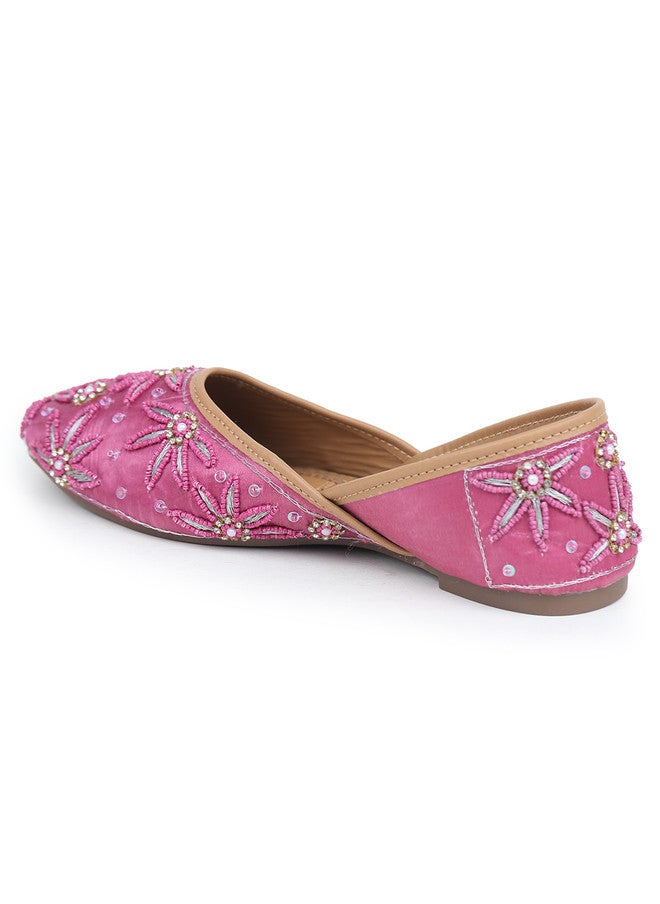 She Zone Pink Embellished Mojaris for Women - Image 3