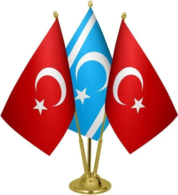 ساترنديزاين Desktop Kirkuk Turkmeneli Flag Turkish Flag Triple Brass Pole Table Flag Set