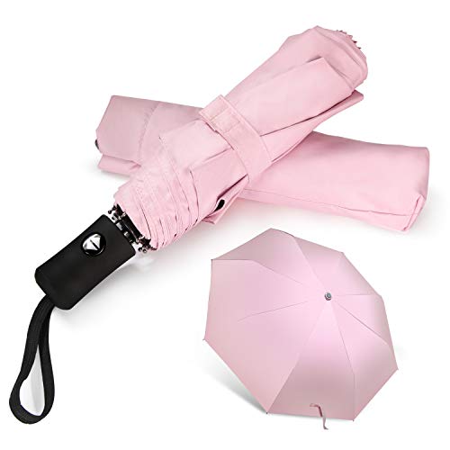 Shinok Travel Umbrella Compact Folding Sun Umbrellas Lighweight Auto Open Close for Women Parasol Pink - Image 1