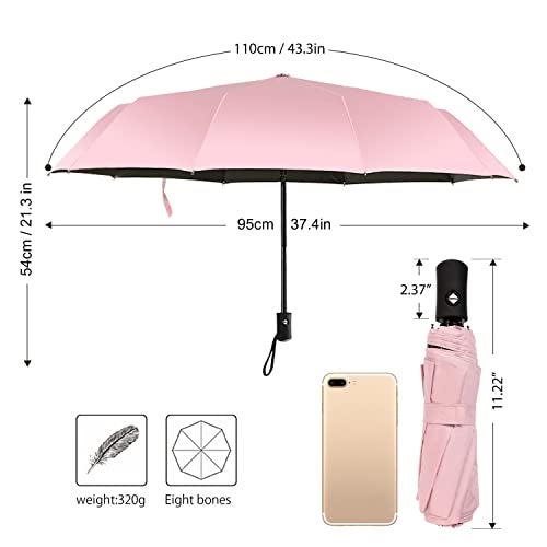 Shinok Travel Umbrella Compact Folding Sun Umbrellas Lighweight Auto Open Close for Women Parasol Pink - Image 4